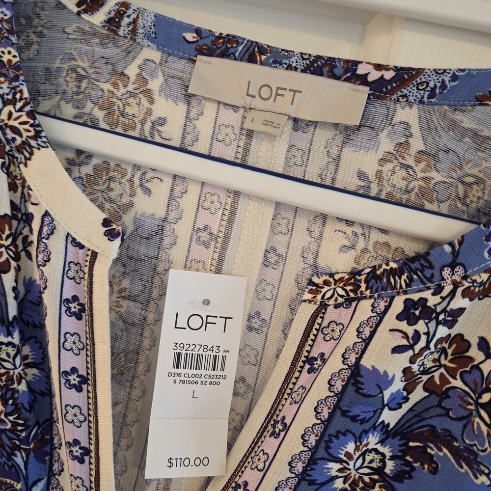 LOFT Blue and Cream Paisley Dress - Picture 2 of 3